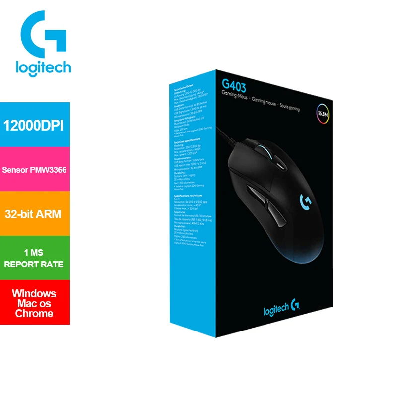 

Игровая мышь Logitech G403/G403 Hero 12000DPI, проводная мышь RGB с поддержкой Windows Mac Chrome и 32-битной поддержкой ARM, Logitech G HUB
