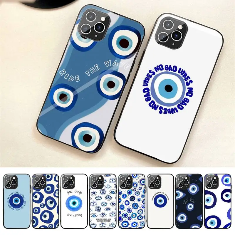 

Eye Blue Evil Eye Phone Case For Iphone 7 8 Plus X Xr Xs 11 12 13 Se2020 Mini 14 Pro Max Tempered Glass Fundas