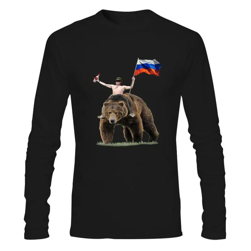Мужская одежда новинка модная русская черная футболка Путин с водкой медведем