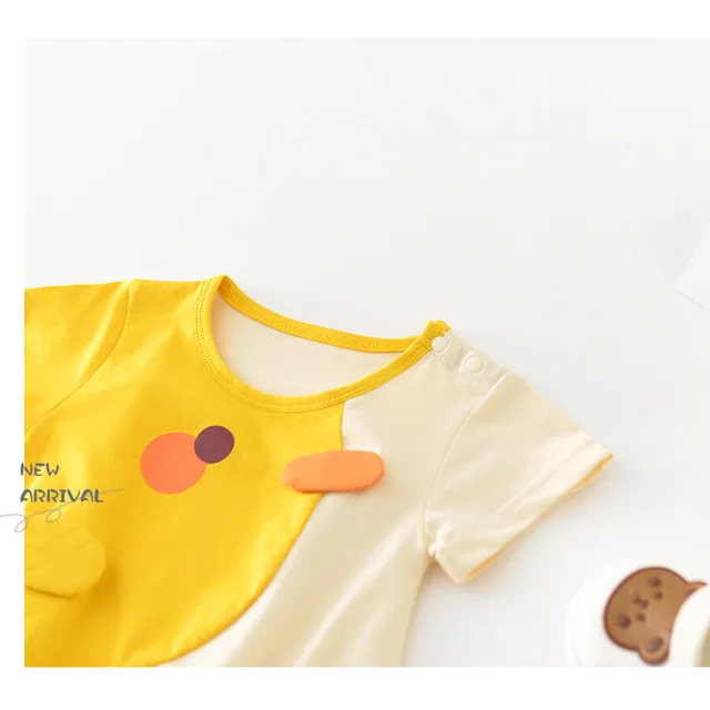 3-24 Months Infant Kids Summer Yellow Beige Jumpsuit Children Casual One-Piece Baby Birthday Chicken Onesie Button Cotton Romper 3