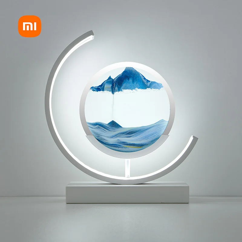 Xiaomi Youpin LED Bedside Table Light Bedroom Night Light 3D Quicksand Art Sand Scene Dynamic Round Glass Hourglass for Children