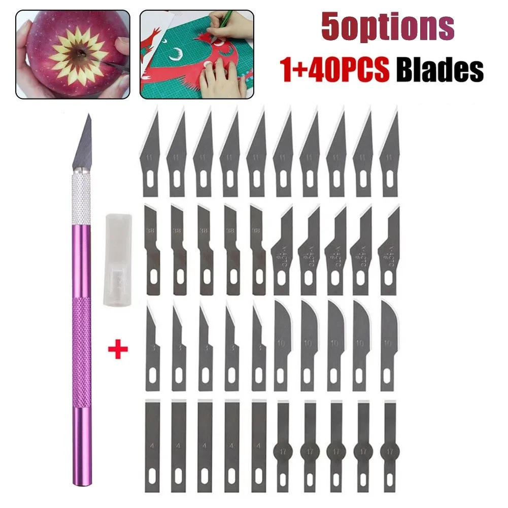 

Non-Slip Metal Scalpel Kn-ife Tools Kit Cutter Engraving Craft Kni-ves + 40pcs Blades Mobile Phone PCB DIY Repair Hand Tools