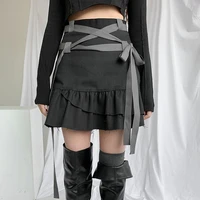 new gothic womens casual y2k bandage belt high waist hip cute fashion ruffle skirt midi short skirt 2021 spring and summer