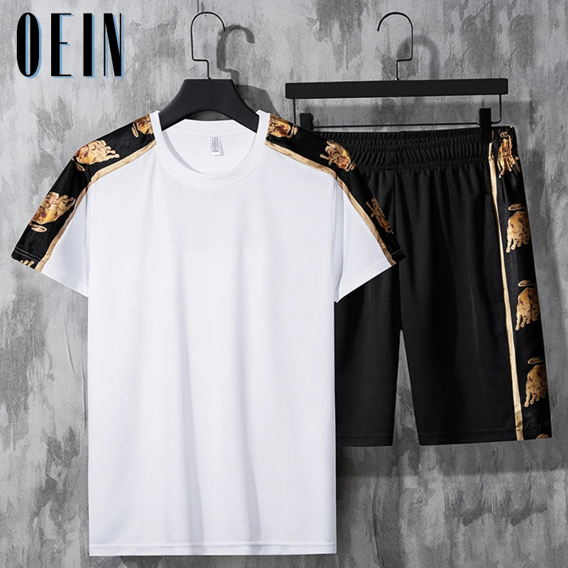 

OEIN Men's Fashion Sets Summer Casual 2 Pieces Suit Short Sleeve T-shirt Shorts Sets Sportswear Tracksuit New Men 2022 Sportsuit