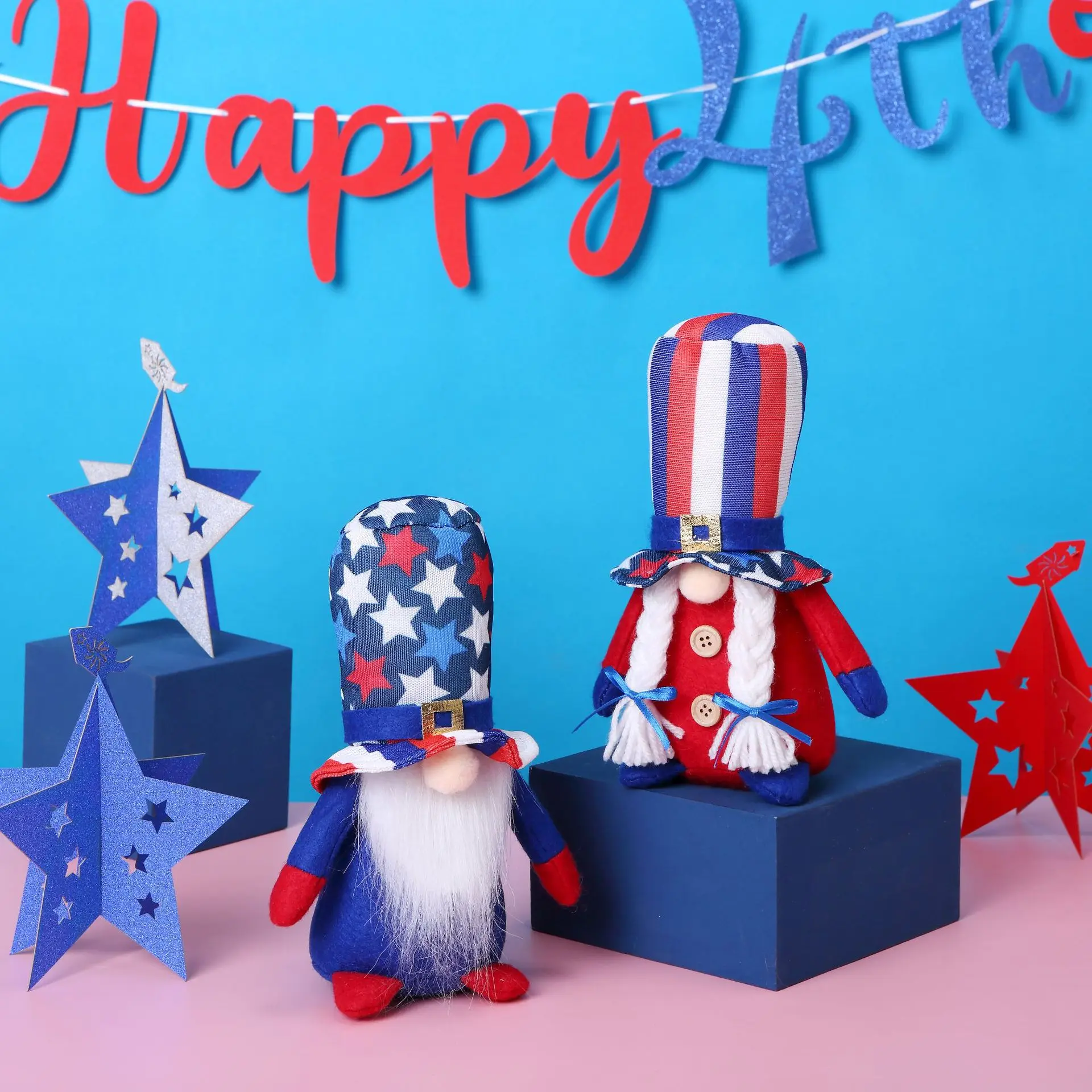 

2Pcs/Set 4th of July Gnome Independence Day Hanging Ornaments Patriotic Gnome USA Flag Plush Faceless For Gift Home Decor