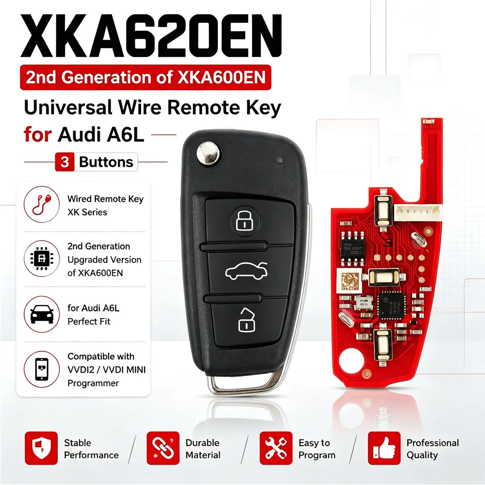 Фото Универсальный проводной дистанционный ключ XHORSE XKA620EN с 3 кнопками для Audi A6L 2-го поколения, аналог XKA600EN, для программатора VVDI2 MINI. №1