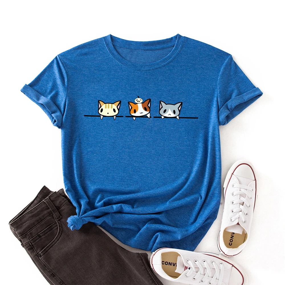 

Summer Women Short Sleeve Casual Streetwear T-shirts Cute Cats Graphic Tee Shirts Tops Female Streetwear Clothes
