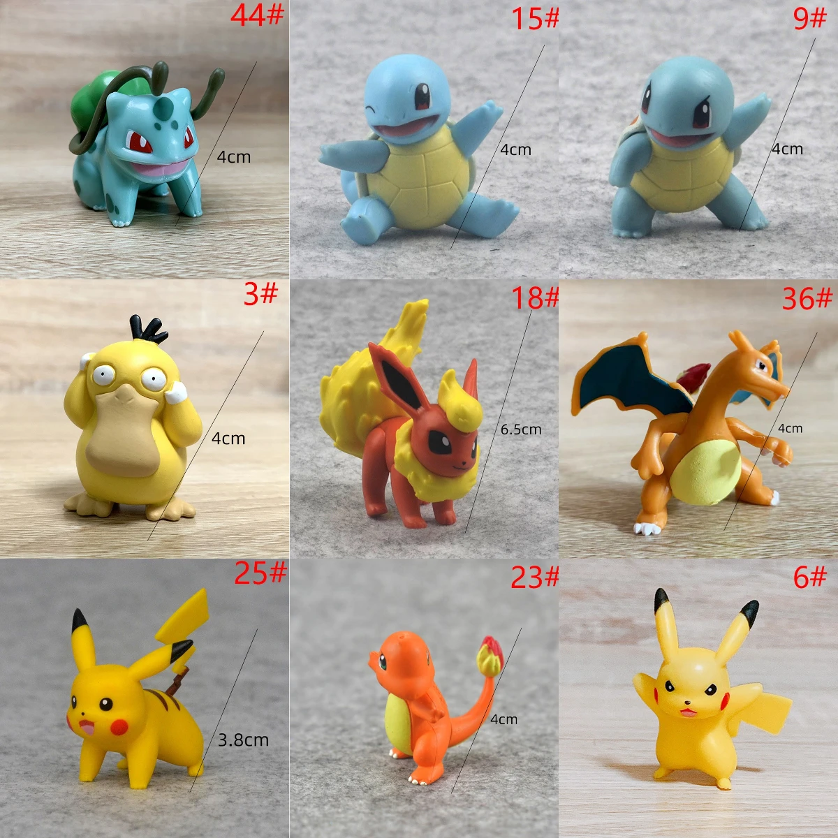 

43 styles Pokemon Mini Figures Pikachu Charmander Bulbasaur Squirtle Eevee Vulpix Popplio Abra Rockruff Chespin PVC Figure Toys