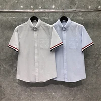 tb thom shirt summer brand vertical stripe cuff striped mens shirts korean fashoin design cotton comfortable women blouses