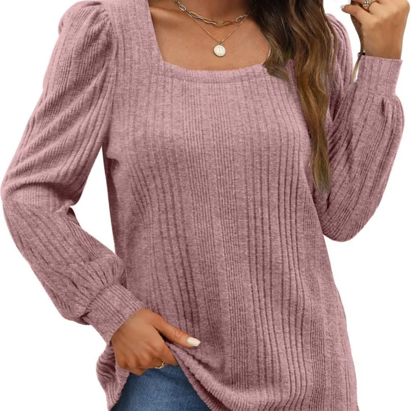 

Женский топ в полоску, с квадратным вырезом и длинным рукавом