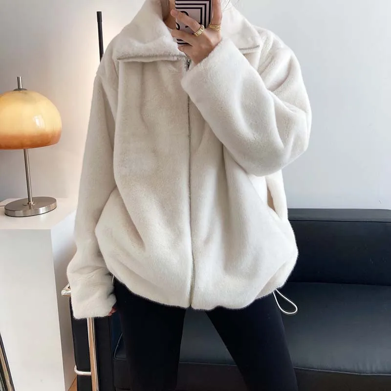 New Winter Women's Lamb Wool Faux Fur Coat Loose and Thick Warm Women's Jacket Jacket Women's Long-sleeved Casual Soft Pink Coat