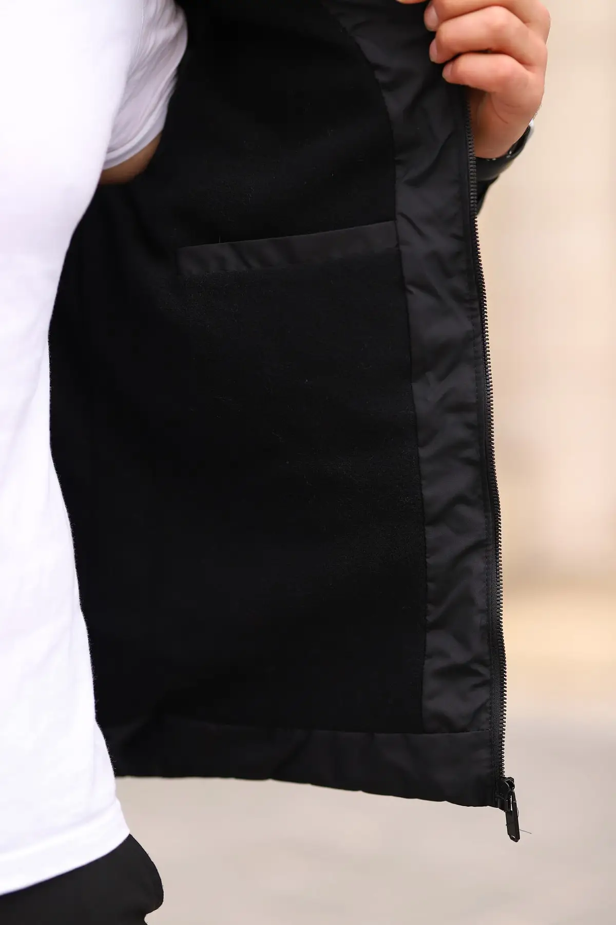 Waterproof And Windproof Fleece Black Men's Coat