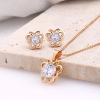 high quality 18k gold plated fashion luxurious ladies necklace earrings set aaa zircon set charm jewelry