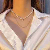 2022 korean fashion gold titanium steel chain pearl chains zircon pendant necklace for womens jewelry wedding party gifts