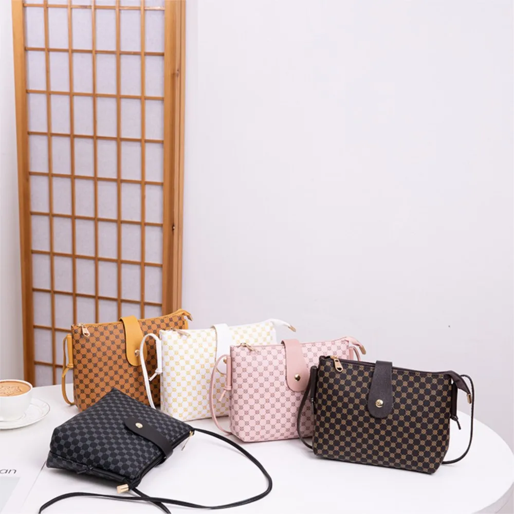 

Ladies Fashion Print Magnetic Buckle Women's Bags Lipstick Phone Key Storage Cosmetic Portable Handbag Simple Leather Bucket Bag
