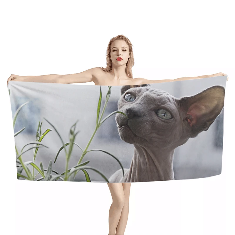 

Hairless Cat Beach Towel Sand Free Quick Dry Cute Microfiber Bath Summer Swimming Sport Fitness Yoga Bath Towel for Animal Lover