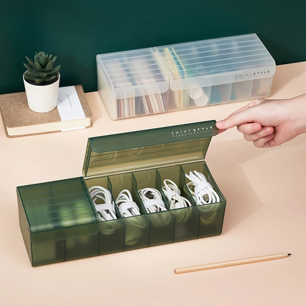 

Cable Storage Box Transparent Plastic Data Line Storage Container For Desk Stationery Multifunctional Headset Data Charging Line