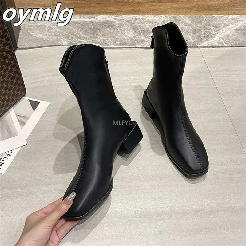 Fashion women's boots 2022 new women's boots winter square toe back zipper short boots women's thick heel mid-heel boots women