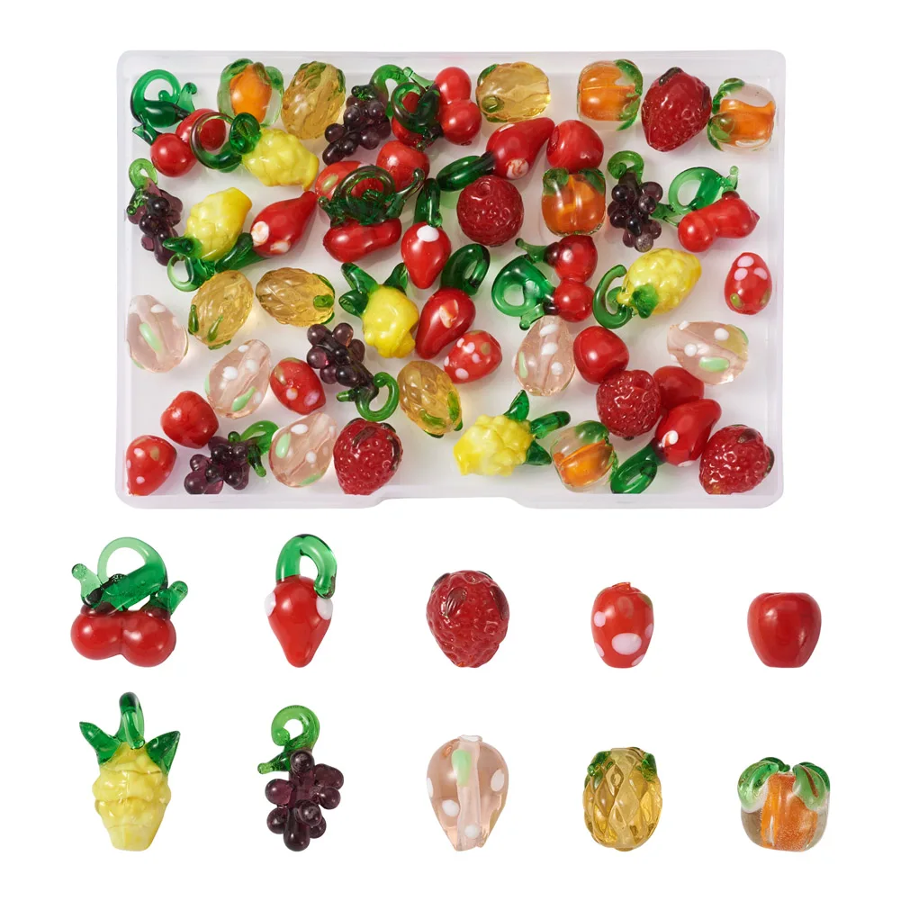 

60Pcs Mixed Tropical Fruit Handmade Lampwork Beads Colorful Glass Loose Beads Summer Fresh Style DIY Jewelry Making Supplies