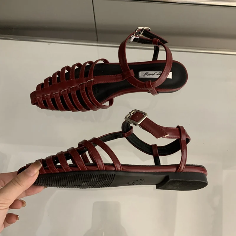 Сандалии-гладиаторы женские с ремешком на щиколотке модные пляжные шлепанцы в