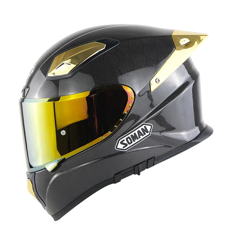 

New Snake Decal Soman X8 Carbon Fiber Full Face Red Gold lens Double Visors Motorcycle Helmets With Big Spoiler Capacetes Casco
