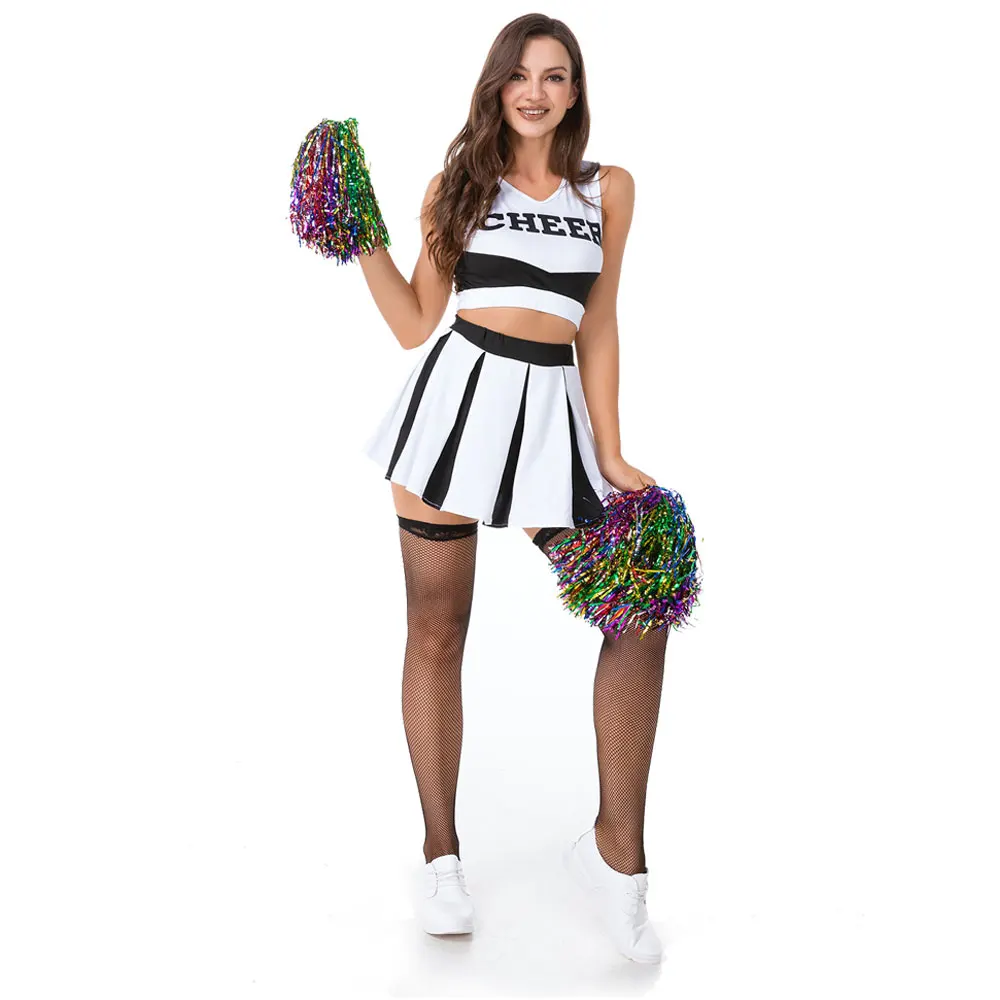 

Womens Cheerleader Costume Cheerleading Crop Top with Mini Pleated Skirt Schoolgirl Cheerleader Dancewear Cosplay Sports Uniform