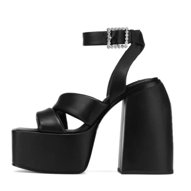 

Fashion Brand Design Platform Chunky Heel High Heels Summer New Buckle Sandals Sexy Party Office Open Toe Women Shoes Large Size