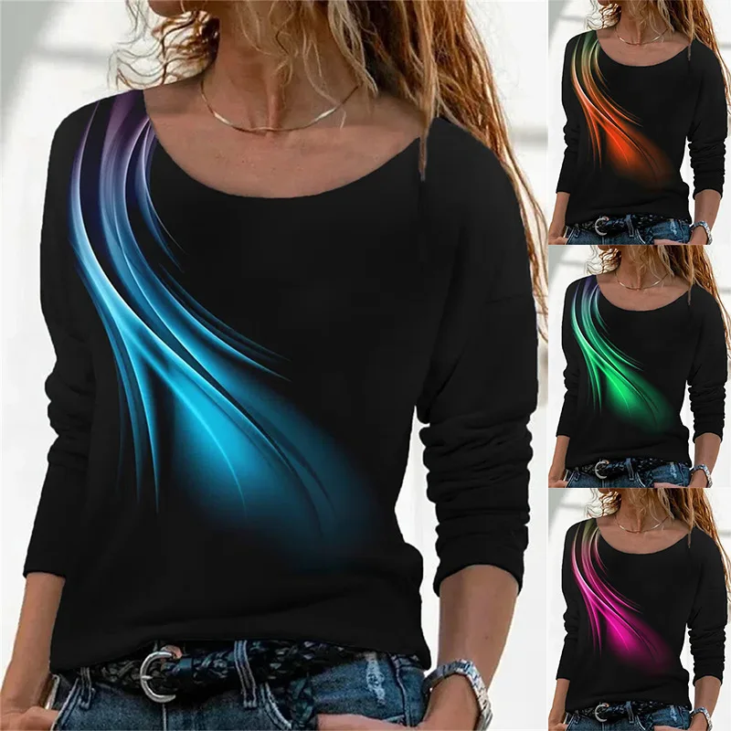 Camiseta holgada con estampado Digital para mujer, camiseta informal de manga larga con cuello redondo, Moda Para otoño e invierno, 2022