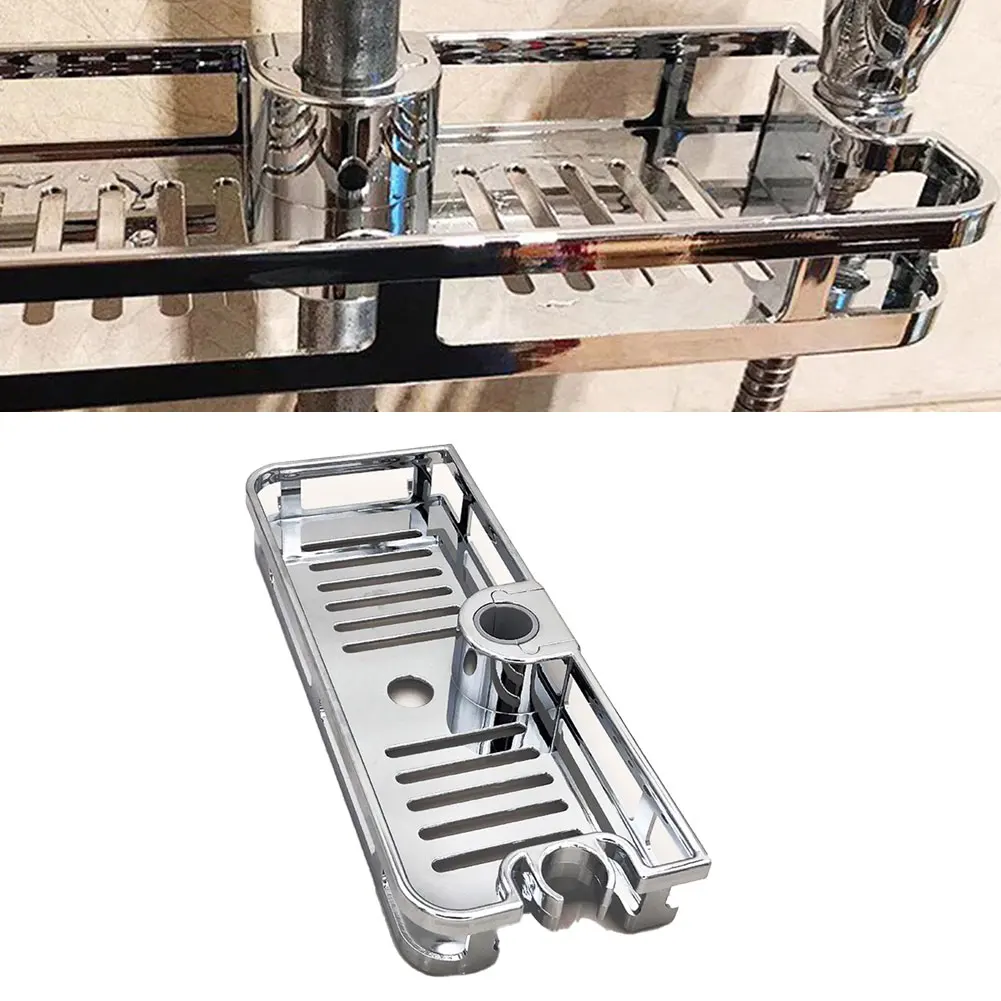 

1PC Bathroom Storage Rack Shower Rod Bathroom Rack Tray Lift-free Punch-free Nail-free Bathroom Hanging Pole Shower Basket Tidy
