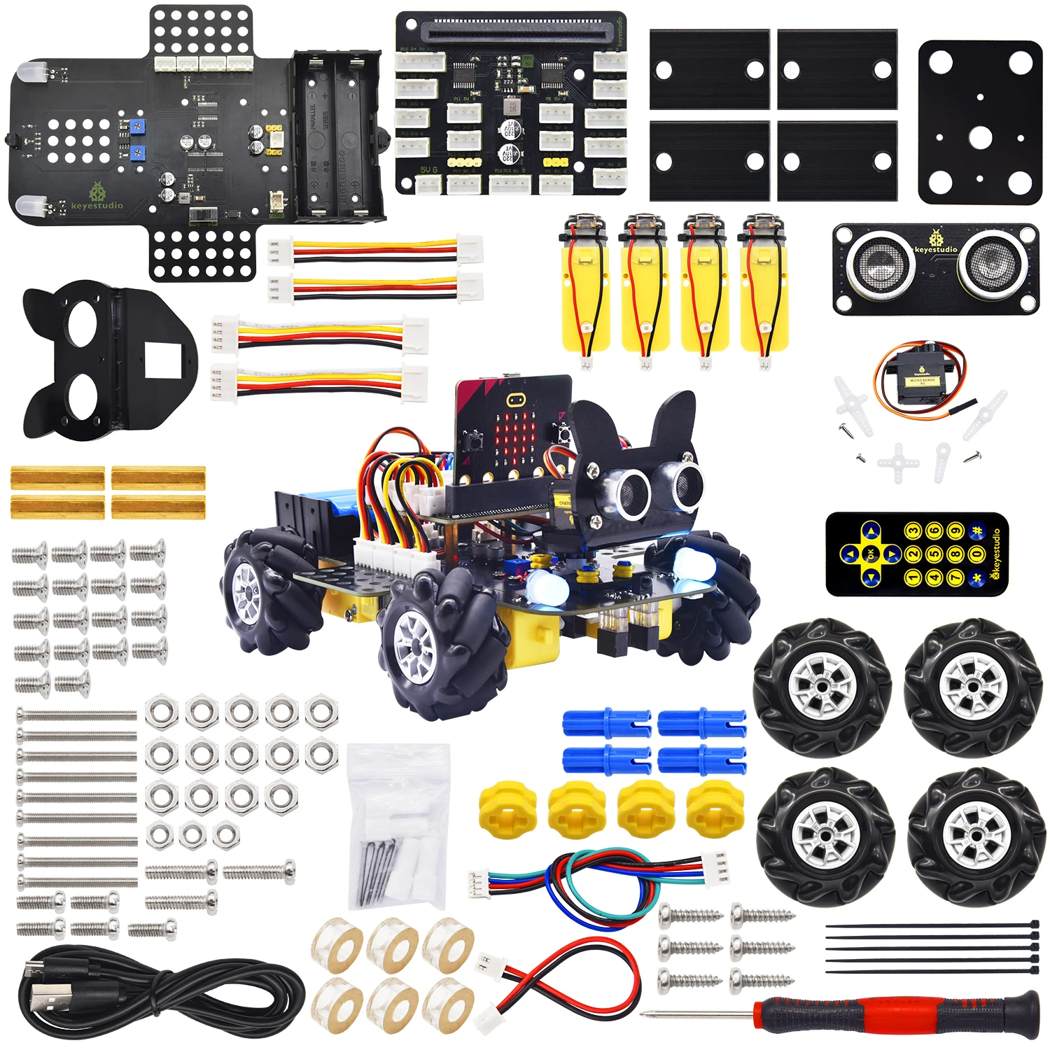Keyestudio Micro:Bit V2 4WD робот-колесо Mecanum автомобильный комплект для микробит стебель