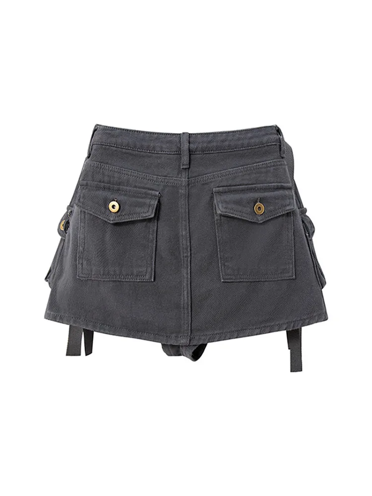 

Grey Mini Skirts Womens 2022 High Waist Cargo Skirt Fashion Autumn Winter Woman Skirt Streetwear Short Skirts Pockets For Women