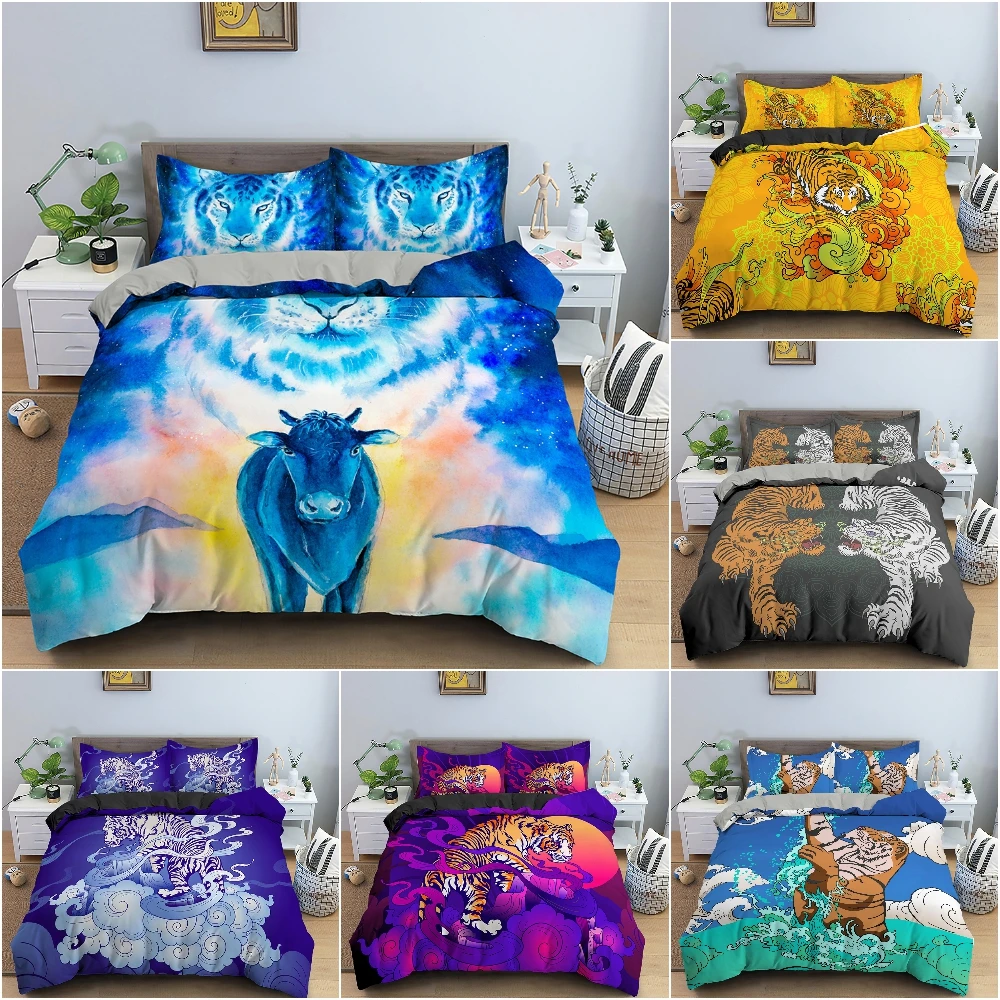 

3D Printed Tiger Bedding Set Luxury Kids Duvet Cover Set With Pillowcase Soft Comfortable Quilt Cover Bedclothes