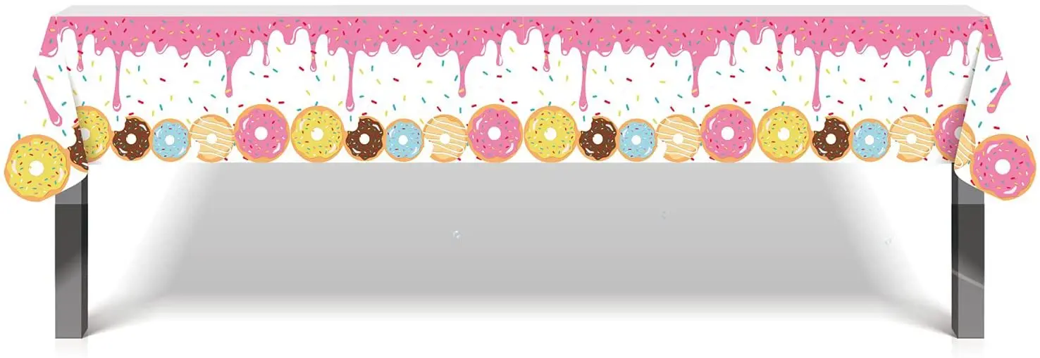 

FANGLELAND скатерть для дня рождения, Пончик, розовая Милая вечерняя Декоративная скатерть для девочек, одноразовая цветная скатерть из полиэти...