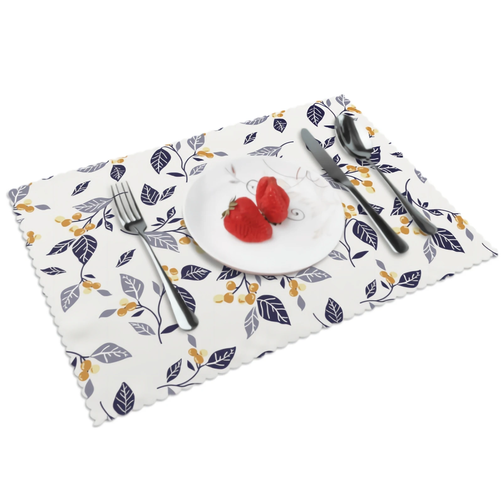 

Cute Leaves Placemats for Dining Table Set of 4 Resistant Washable Place Mat Retro Plant Polyester Kitchen One Size