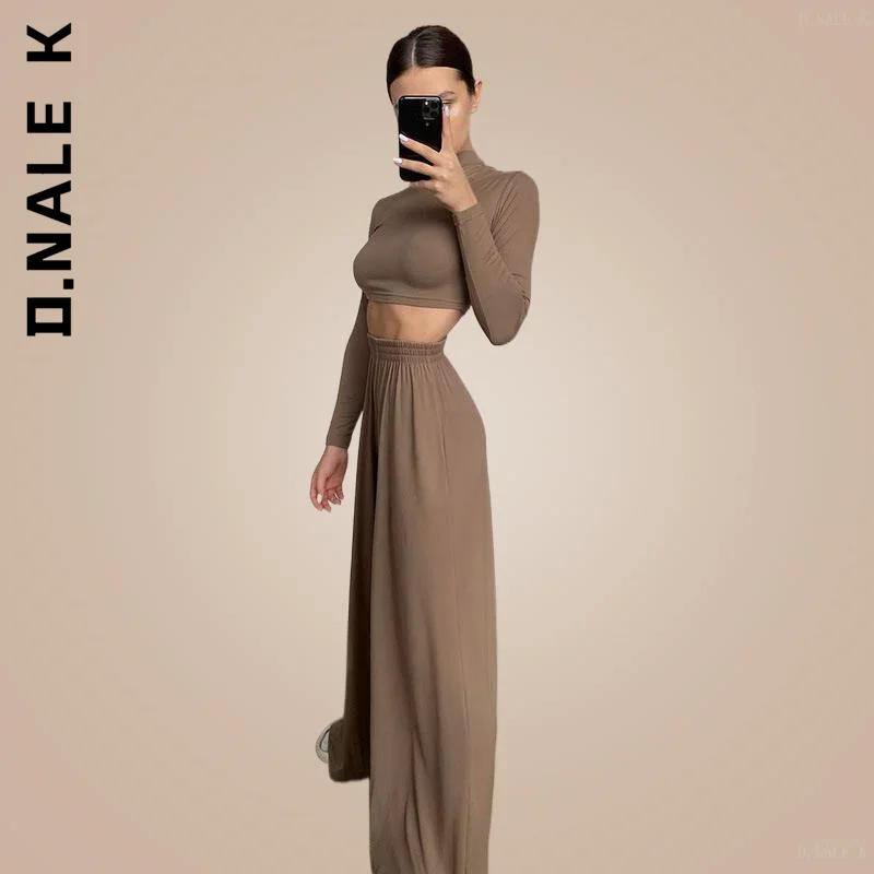 

D.Nale K Spring Women Casual Fitness Tracksuit Set Outfits Long Sleeve Crop Tops Trouser Flare Pants 2 Piece Set