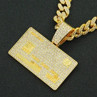 rapper iced out cuban chains bling diamond bank visa card rhinestone pendants mens necklaces gold chain charm jewelry for men