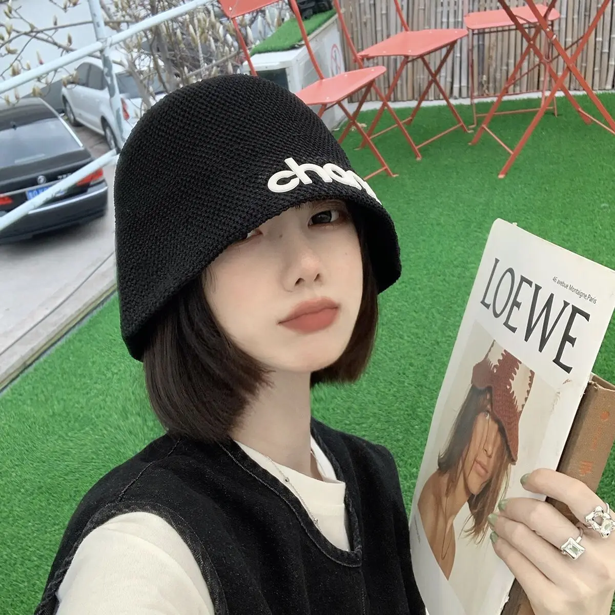

2023 New Spring and Autumn Fisherman Hat Solid Letter Fashion Trend Pullover Versatile Girls' Knitted Hat Pot Hat