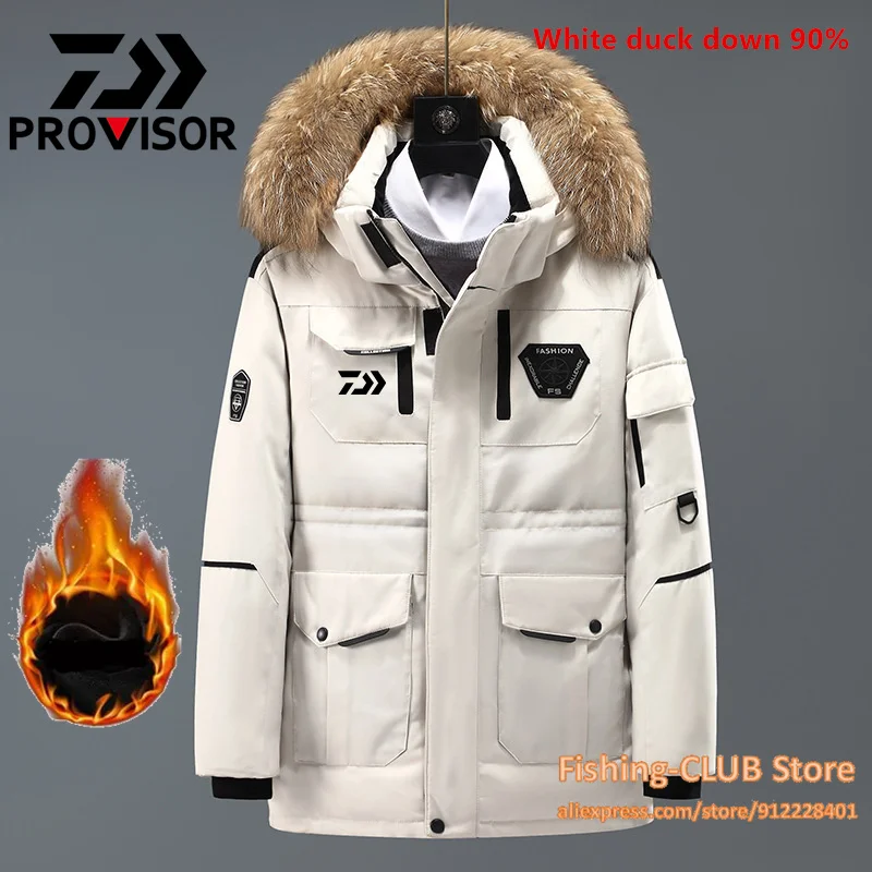 2022 Daiwa Mew Winter  White Duck Down Fishing Jacket Warm Hooded Thick Puffer Jacket Coat Keep Warm  Daiwa Fishing Clothes