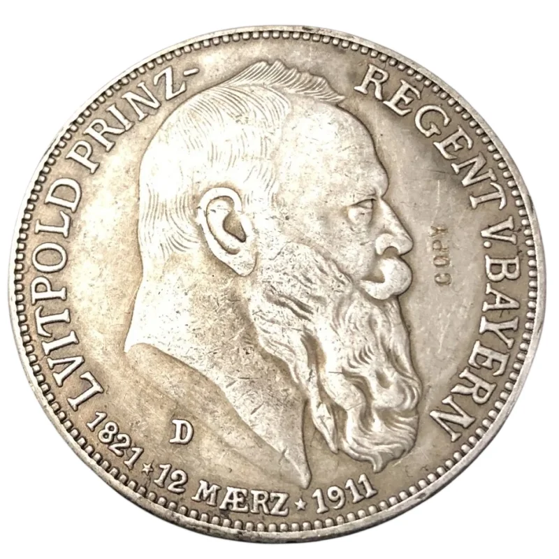 

Копийная серебрянная монета 1911-D Kingdom of Bavaria 5 Mark-Otto