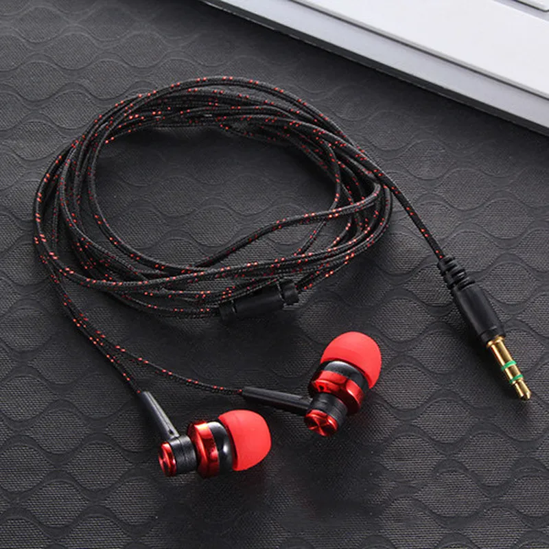 1pc Wired Earphone Stereo In-Ear 3.5mm Nylon Weave Cable Earphone Headset For Laptop Smartphone Gifts Headphones
