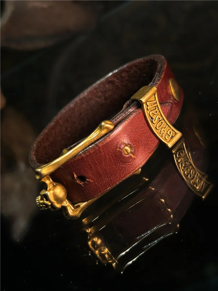 Рыба лотоса гора Gyosan Hand Made Old Things Feelings чистая медь латунь череп пряжка браслет из