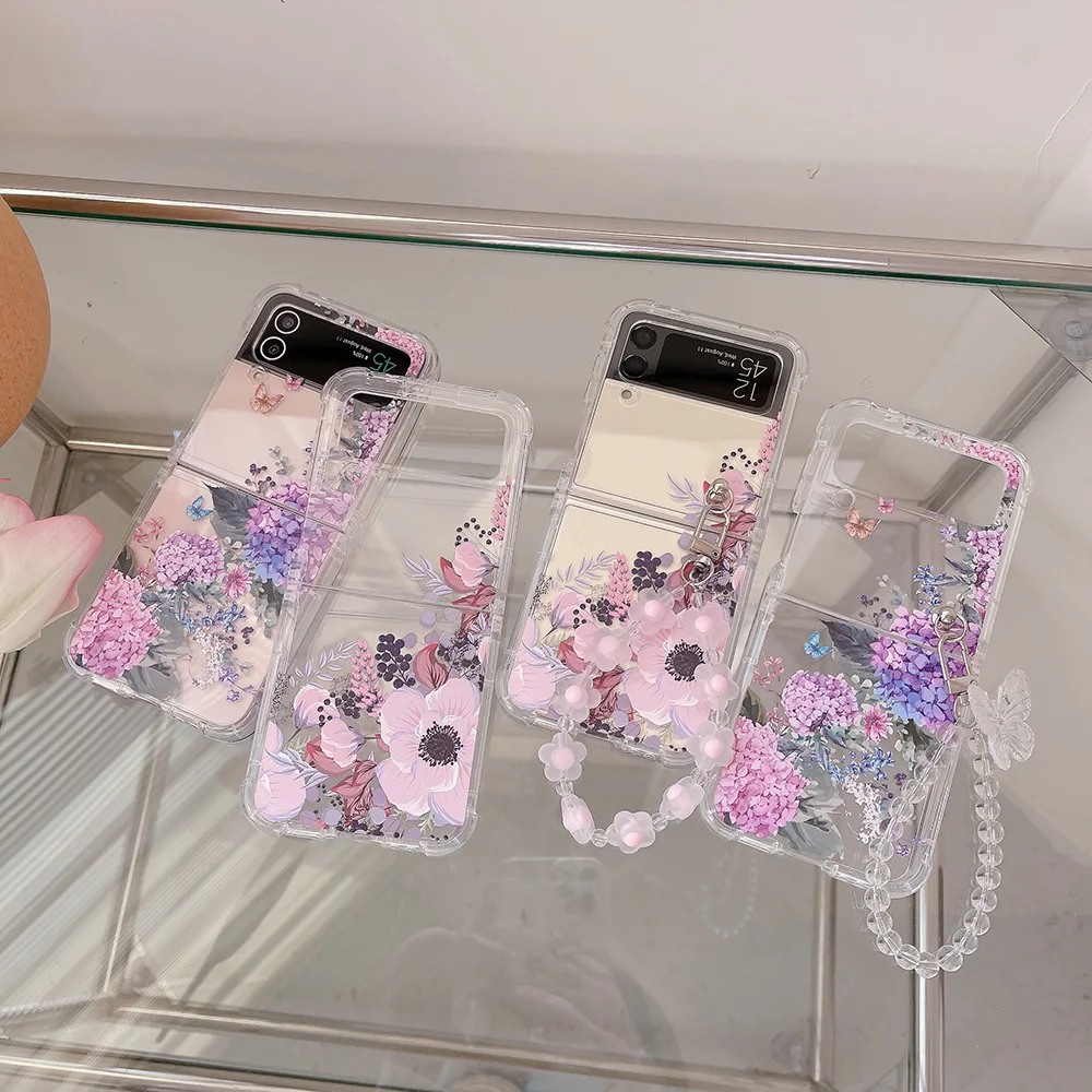 

Butterfly Bracelet Flower Transparent Folding Cases For Samsung Galaxy Z Flip 4 Case Z Flip 3 5G Soft silicone Shockproof cover