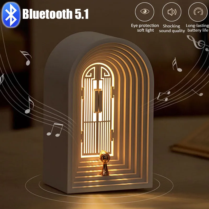 

Портативный Bluetooth 5.1 динамик мини ретро беспроводной музыкальный проигрыватель Ночной светильник прикроватная настольная лампа Сабвуфер ...