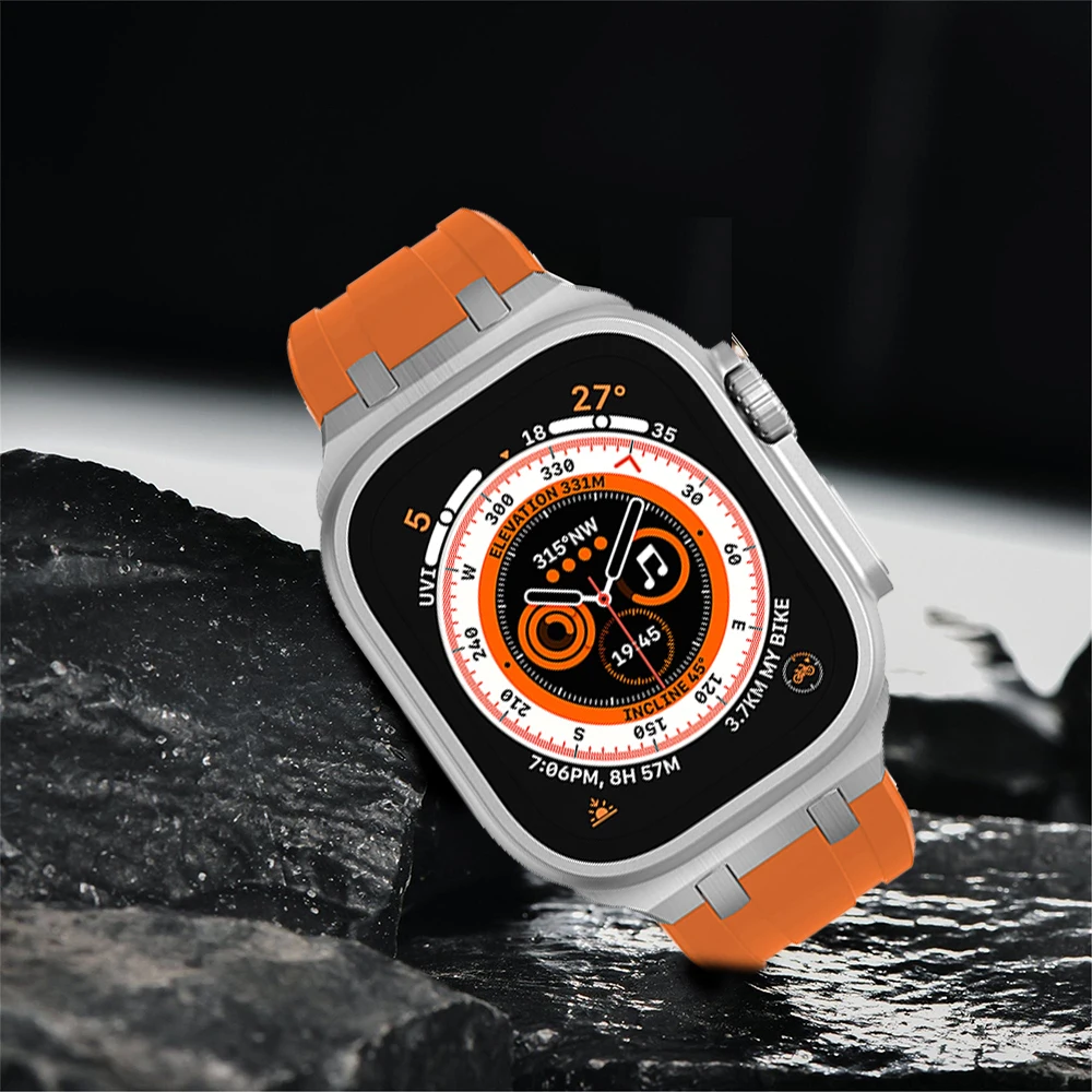 Modification Mod AP Steel Connector Sports Band for Apple Watch Ultra 49mm 45mm 42 44mm Silicone Strap for IWatch 8 7 6 5 4 SE