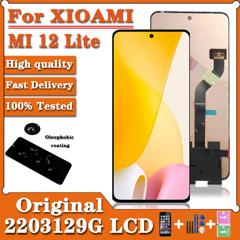 100% New For Xiaomi Mi 12 Lite 12Lite LCD 2203129G LCD Display Touch Screen Digitizer Assembly For Xiaomi 12 Lite MI12 Lite LCD