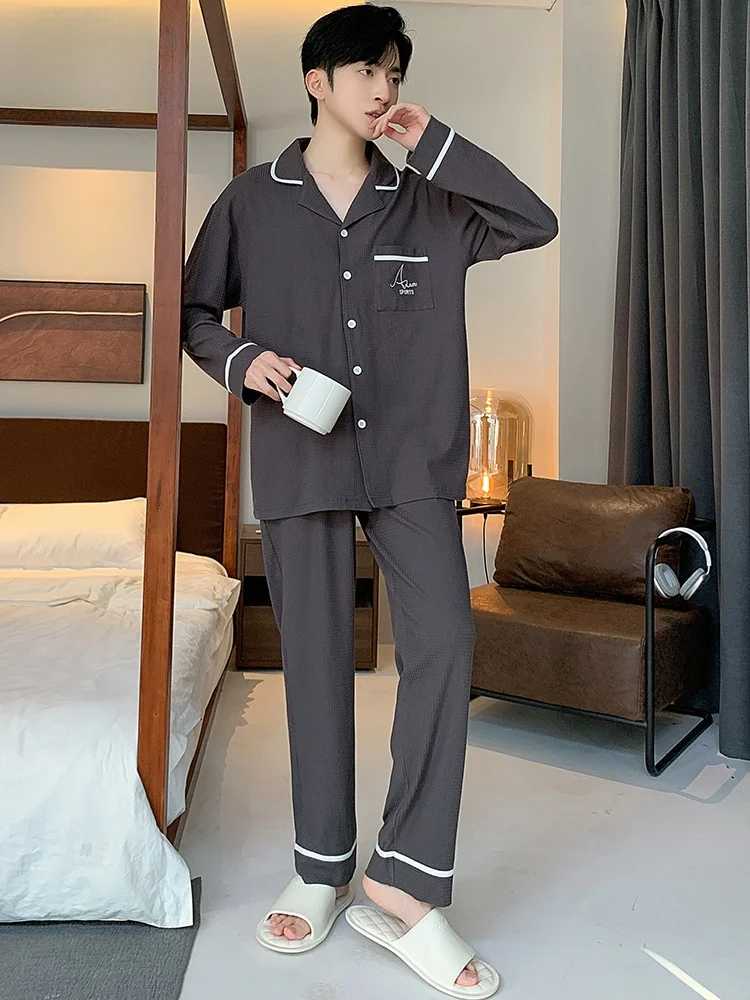 Хлопковые мужские пижамы весна 2024 новая домашняя одежда с длинными рукавами