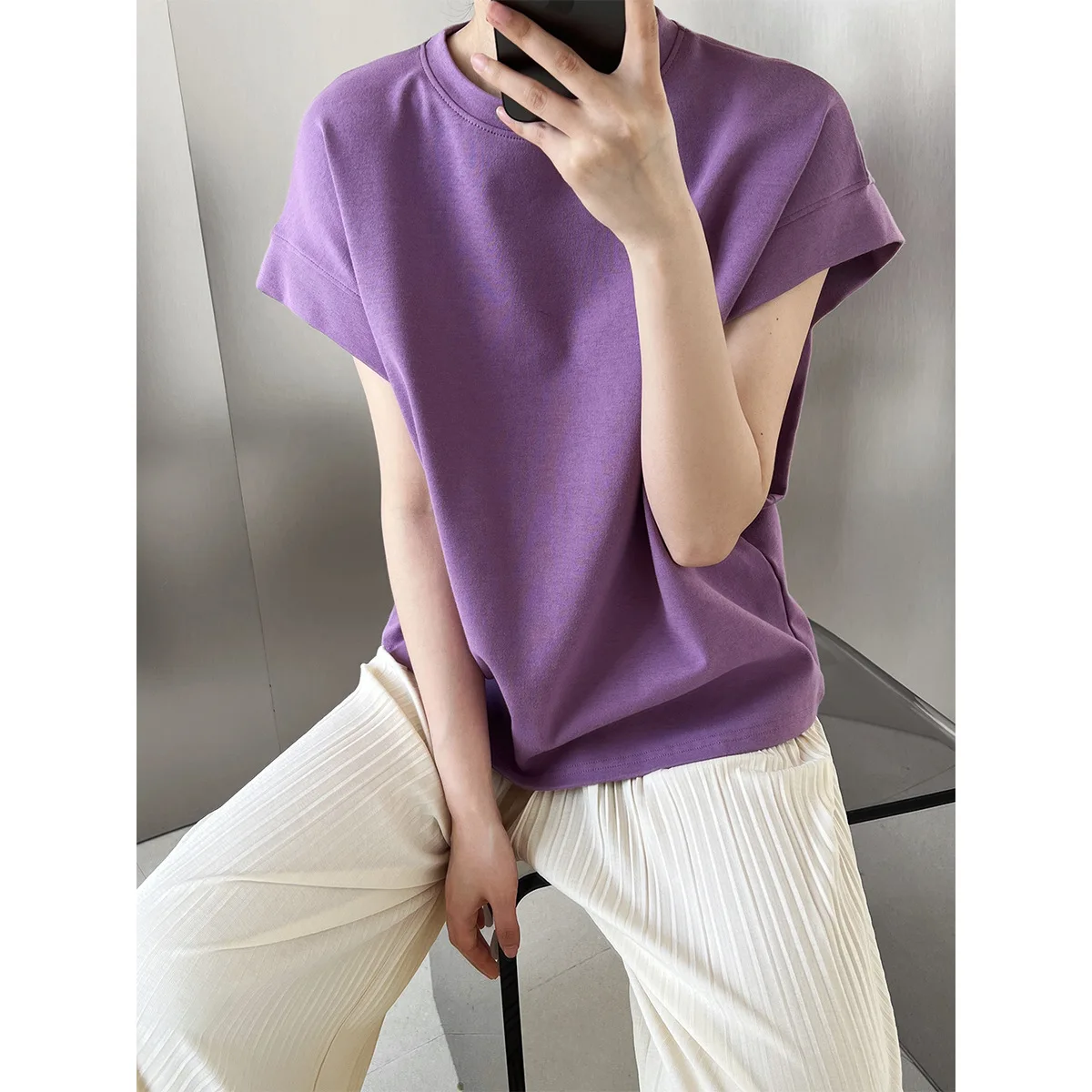 

Outline Right-angle Shoulder Short-sleeved T-shirt Women's Summer 2023 Loose Design Bat Sleeve T-shirt Top