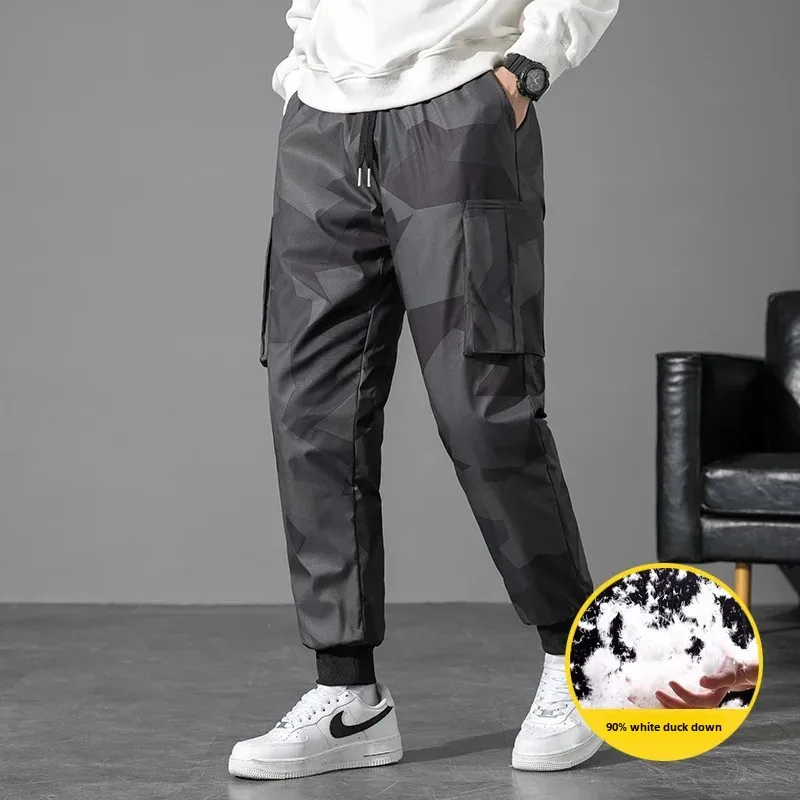 Модные мужские повседневные брюки в корейском стиле 2022 зимние утолщенные теплые