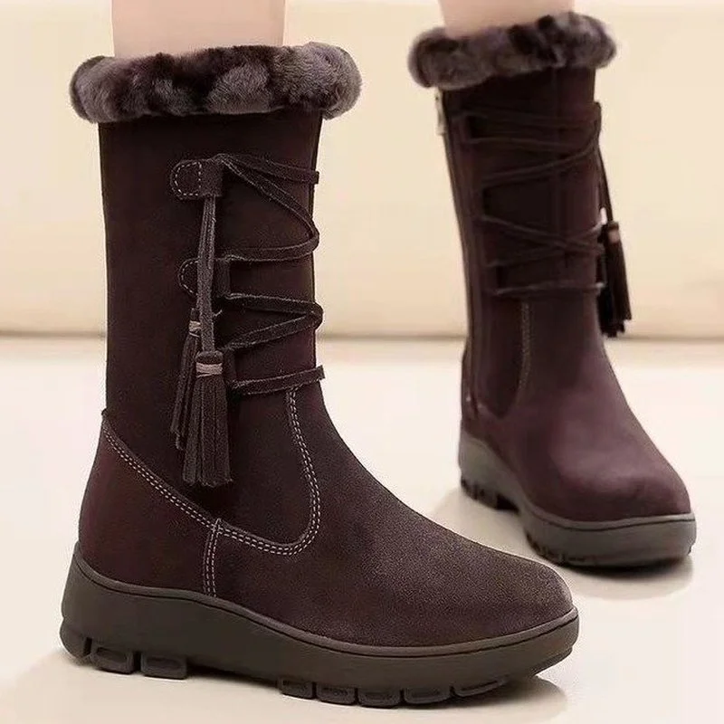 

Rabbit fur snow boots women 2022 winter boots plus velvet thick wool boots to keep warm wedge heel cotton shoes women's shoes