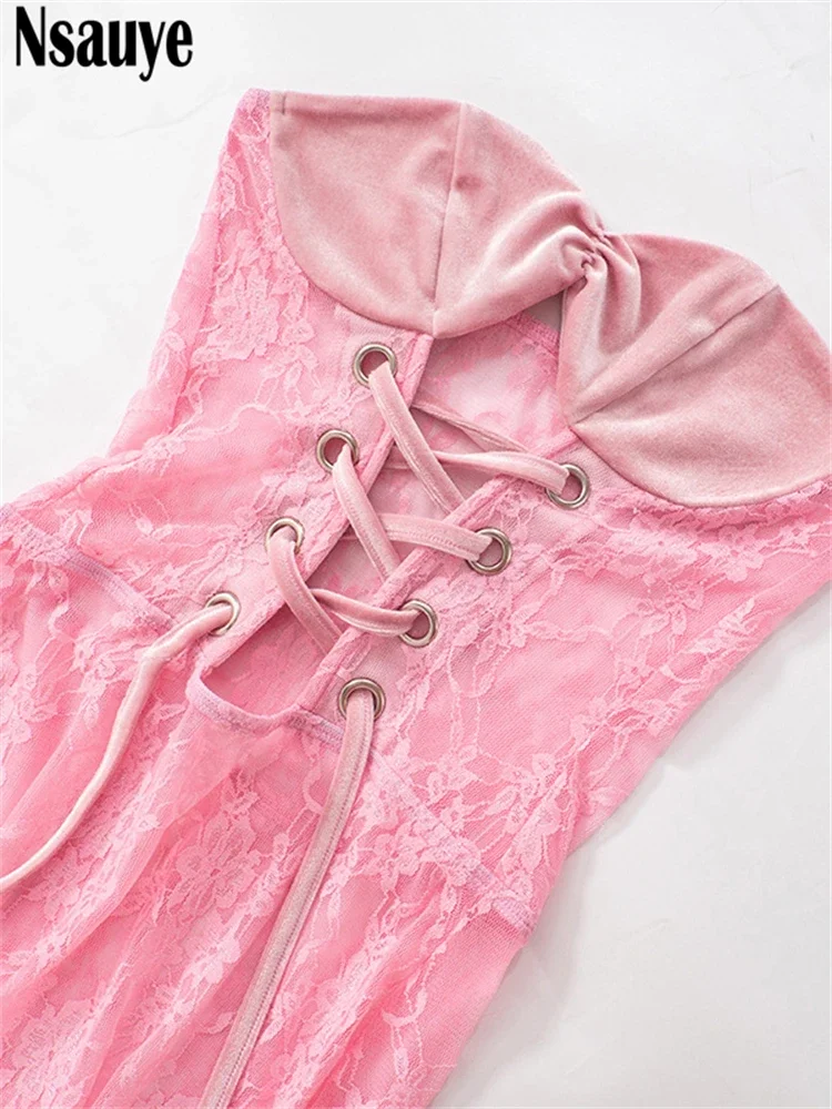 Nsauye Сексуальное Женское модное ажурное элегантное платье-корсет 2024 зимнее